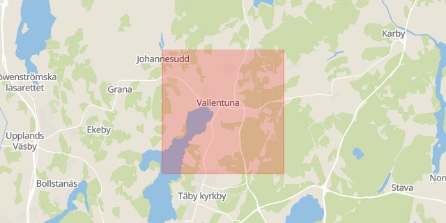 Karta som med röd fyrkant ramar in Brottby, Djuret, Vallentuna, Stockholms län