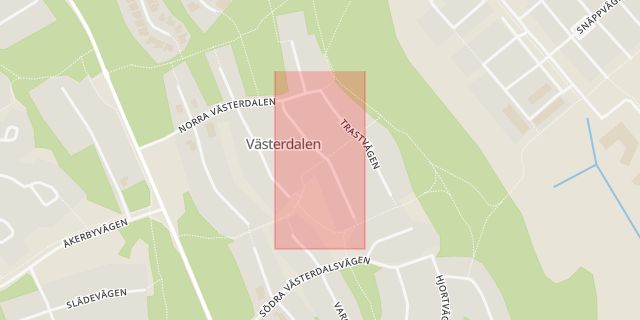 Karta som med röd fyrkant ramar in Hackspettvägen, Bålsta, Håbo, Uppsala län