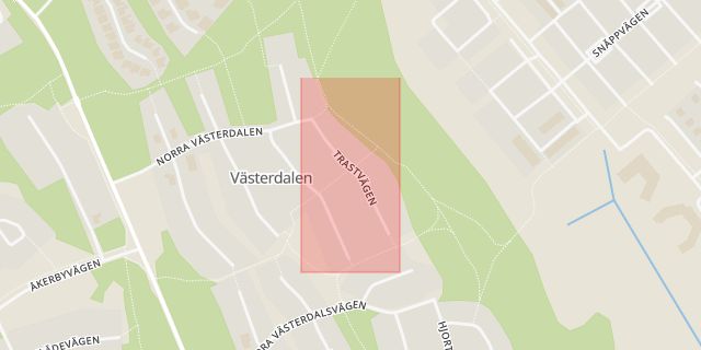Karta som med röd fyrkant ramar in Trastvägen, Bålsta, Håbo, Uppsala län