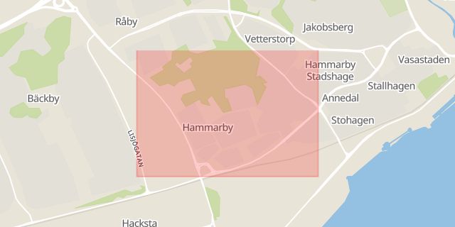 Karta som med röd fyrkant ramar in Hammarby, Västerås, Västmanlands län
