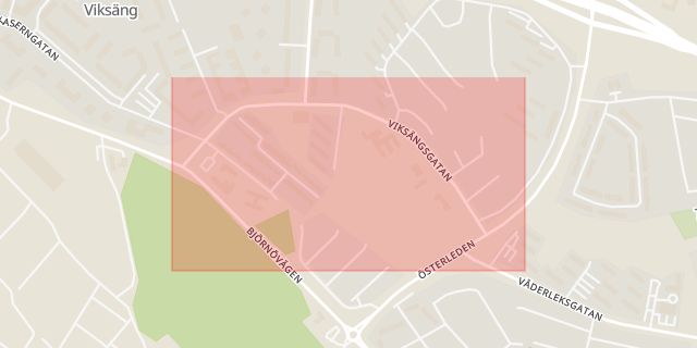 Karta som med röd fyrkant ramar in Viksängsgatan, Västerås, Västmanlands län