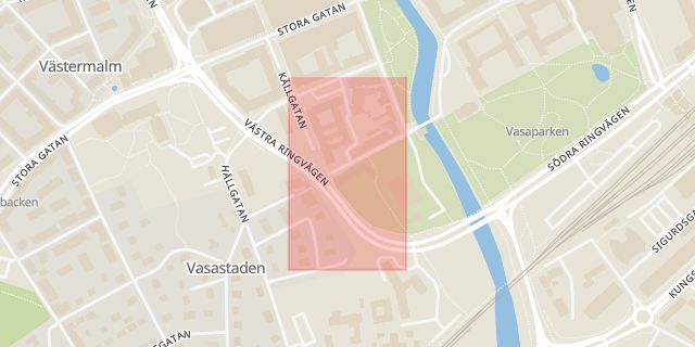 Karta som med röd fyrkant ramar in Skepparbacken, Västerås, Västmanlands län