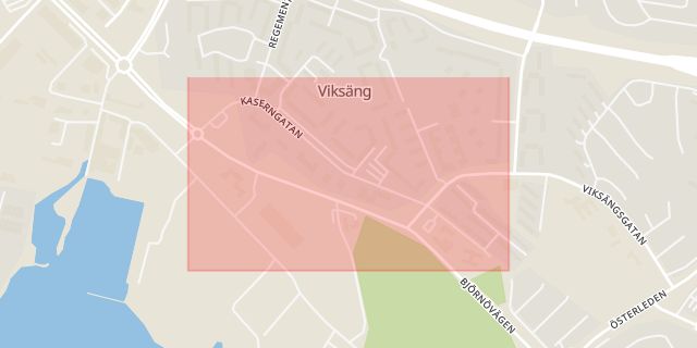 Karta som med röd fyrkant ramar in Kaserngatan, Västerås, Västmanlands län