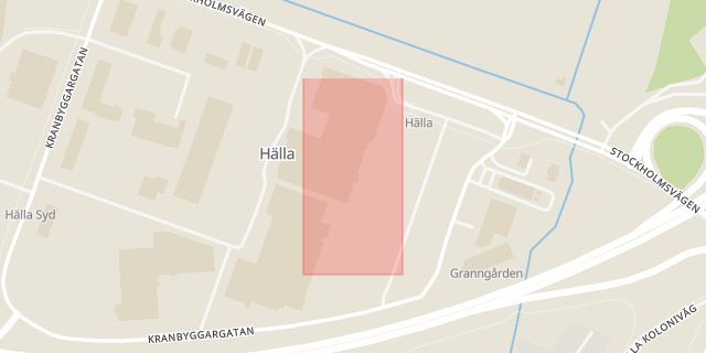 Karta som med röd fyrkant ramar in Ica Maxi Hälla, Västerås, Västmanlands län