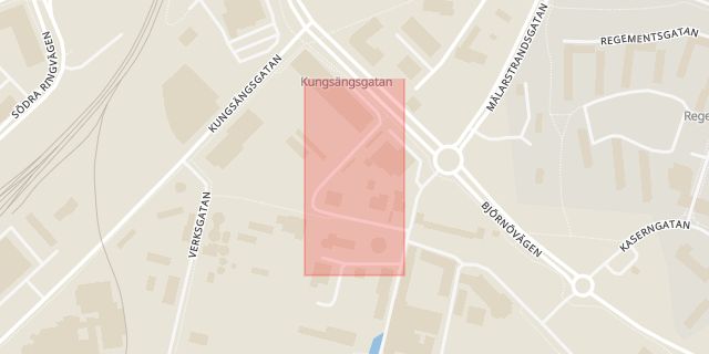 Karta som med röd fyrkant ramar in Gasverksgatan, Västerås, Västmanlands län