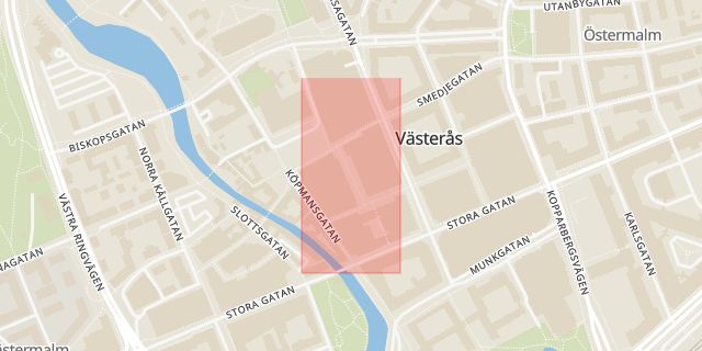 Karta som med röd fyrkant ramar in Torggatan, Västerås, Västmanlands län