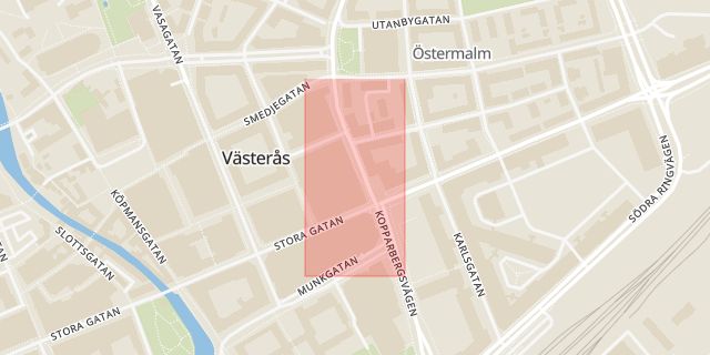 Karta som med röd fyrkant ramar in Gallerian, Västerås, Västmanlands län