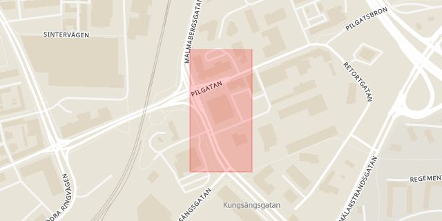 Karta som med röd fyrkant ramar in Stora Coop, Pilgatan, Västerås, Västmanlands län