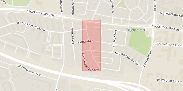 Karta som med röd fyrkant ramar in Årbylundsgatan, Västerås, Västmanlands län