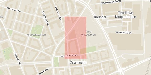 Karta som med röd fyrkant ramar in Alléstigen, Kopparlunden, Västerås, Västmanlands län