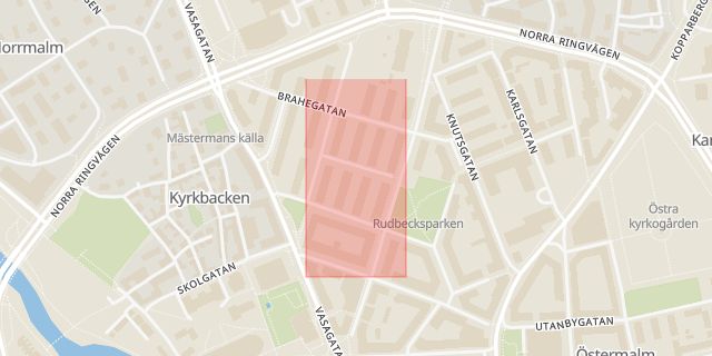 Karta som med röd fyrkant ramar in Vallingatan, Västerås, Västmanlands län