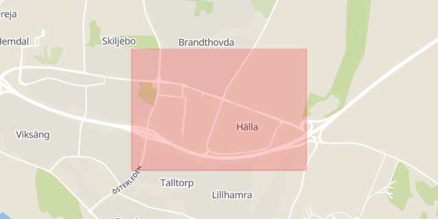 Karta som med röd fyrkant ramar in Hälla, Västerås, Västmanlands län