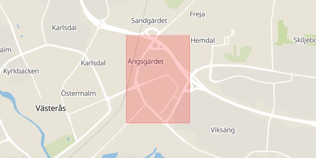 Karta som med röd fyrkant ramar in Ängsgärdet, Västerås, Västmanlands län