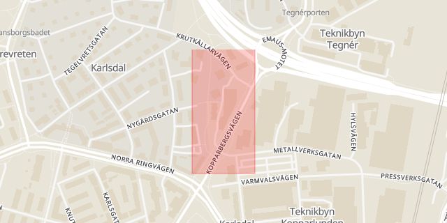 Karta som med röd fyrkant ramar in Johanneshöjden, Västerås, Västmanlands län