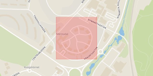 Karta som med röd fyrkant ramar in Märsta, Vänortsringen, Sigtuna, Stockholms län