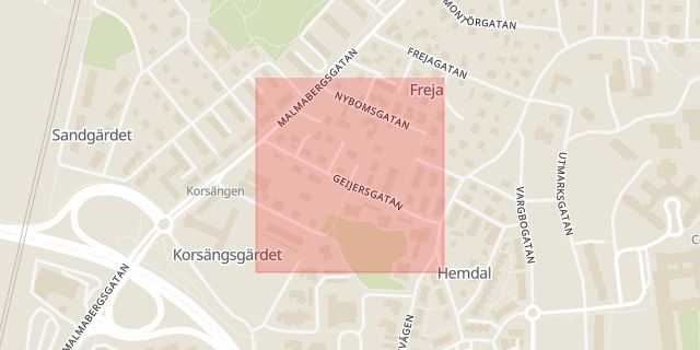 Karta som med röd fyrkant ramar in Geijersgatan, Västerås, Västmanlands län