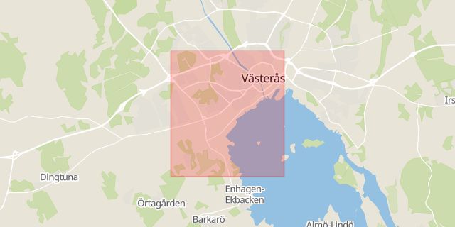 Karta som med röd fyrkant ramar in Västermalm, Västerås, Västmanlands län