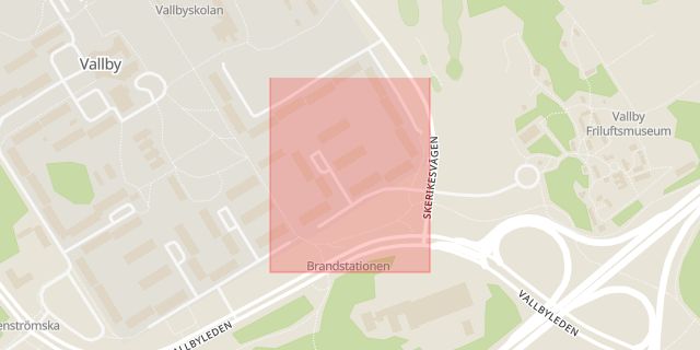 Karta som med röd fyrkant ramar in Gäststuguvägen, Västerås, Västmanlands län