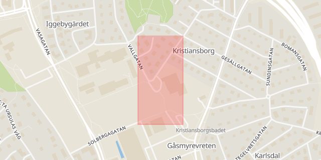 Karta som med röd fyrkant ramar in Kristiansborg, Bomansgatan, Västerås, Västmanlands län