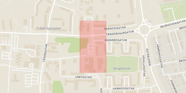 Karta som med röd fyrkant ramar in Munktorpsgatan, Västerås, Västmanlands län