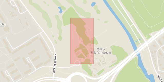 Karta som med röd fyrkant ramar in Backstugugatan, Vallby, Västerås, Västmanlands län