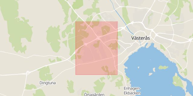 Karta som med röd fyrkant ramar in Bäckby, Västerås, Västmanlands län