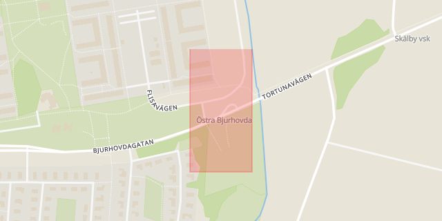 Karta som med röd fyrkant ramar in Bjurhovda, Västerås, Västmanlands län
