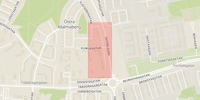 Karta som med röd fyrkant ramar in Norrbygatan, Västerås, Västmanlands län