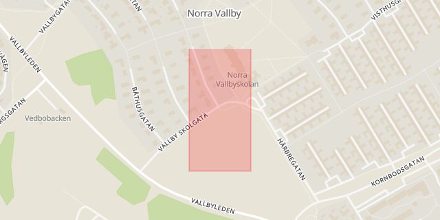Karta som med röd fyrkant ramar in Vallby, Västerås, Västmanlands län
