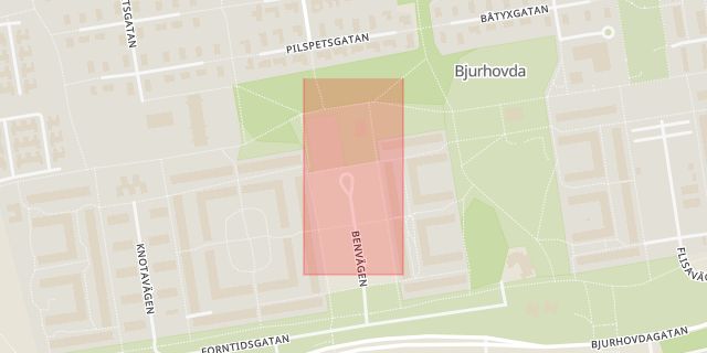 Karta som med röd fyrkant ramar in Bjurhovda, Benvägen, Västerås, Västmanlands län