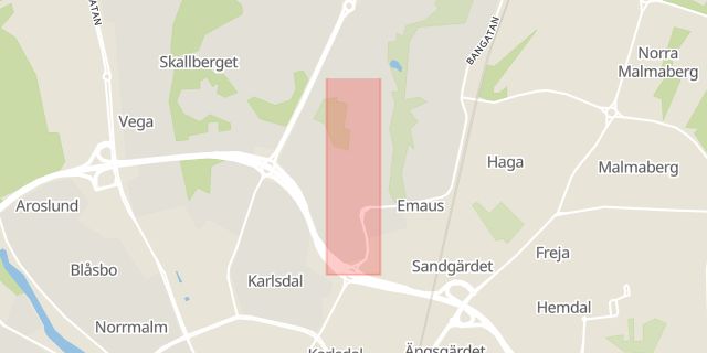 Karta som med röd fyrkant ramar in Gideonsbergsgatan, Västerås, Västmanlands län