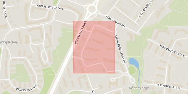 Karta som med röd fyrkant ramar in Blomstergatan, Västerås, Västmanlands län