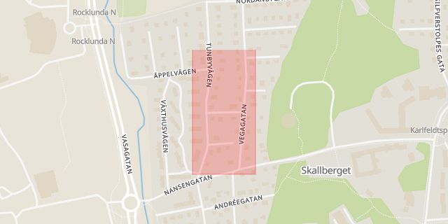 Karta som med röd fyrkant ramar in Palandergatan, Västerås, Västmanlands län
