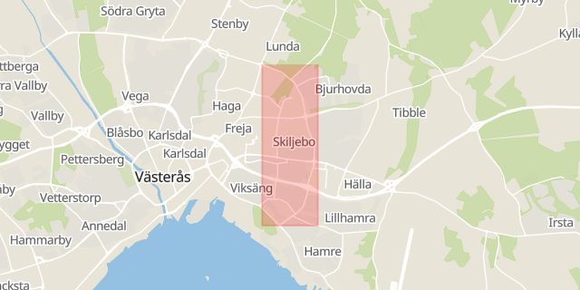 Karta som med röd fyrkant ramar in Österleden, Västerås, Västmanlands län