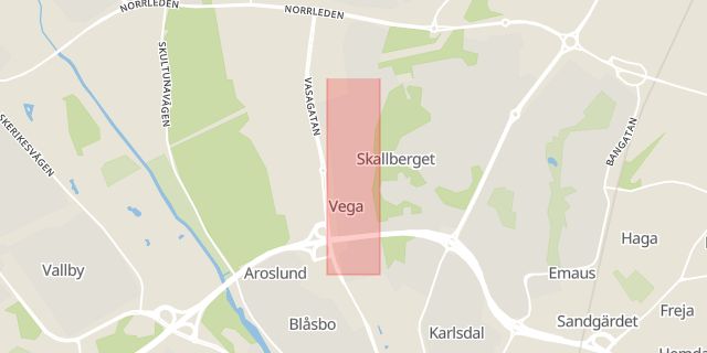 Karta som med röd fyrkant ramar in Tunbyvägen, Västerås, Västmanlands län