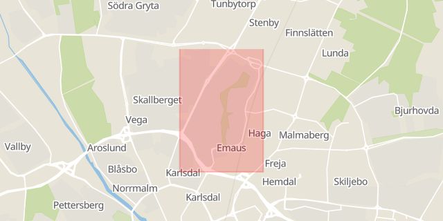 Karta som med röd fyrkant ramar in Skallberget, Västerås, Västmanlands län