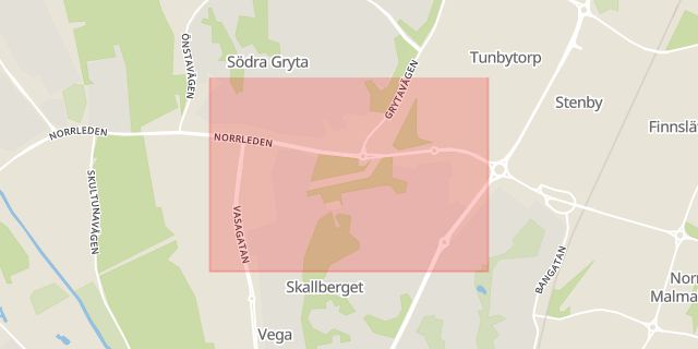 Karta som med röd fyrkant ramar in Nordanby, Västerås, Västmanlands län