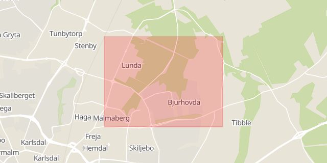 Karta som med röd fyrkant ramar in Malmaberg, Västerås, Västmanlands län
