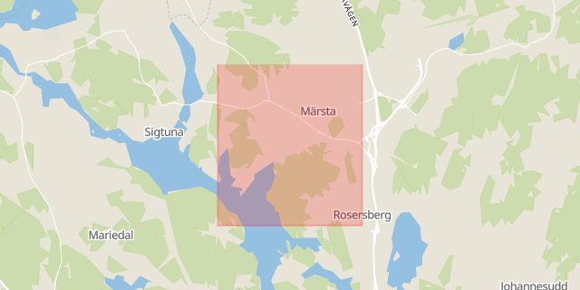 Karta som med röd fyrkant ramar in Märsta, Sigtuna, Stockholms län