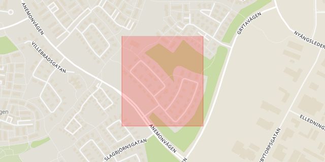 Karta som med röd fyrkant ramar in Solrosgatan, Västerås, Västmanlands län