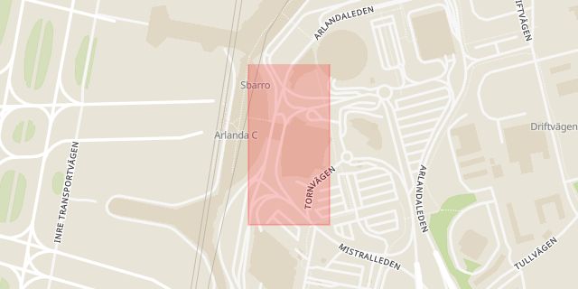 Karta som med röd fyrkant ramar in Arlanda Flygplats, Promenaden, Sigtuna, Stockholms län