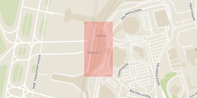 Karta som med röd fyrkant ramar in Sky City, Arlanda Flygplats, Sigtuna, Stockholms län