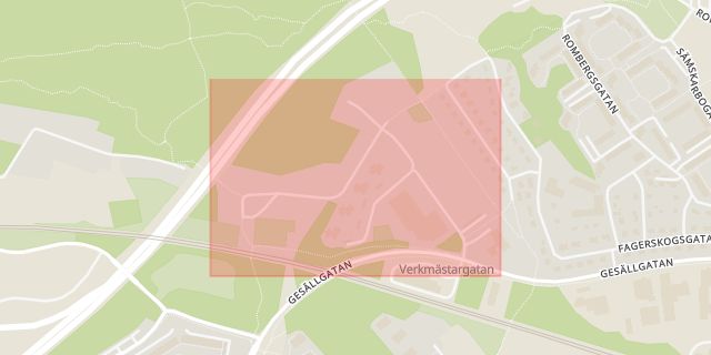 Karta som med röd fyrkant ramar in Verkmästargatan, Bergsgatan, Enköping, Uppsala län