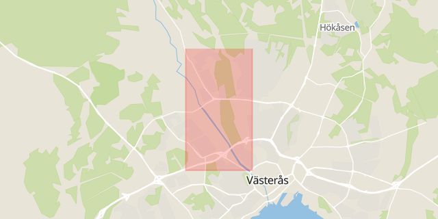 Karta som med röd fyrkant ramar in Skultunavägen, Västerås, Västmanlands län