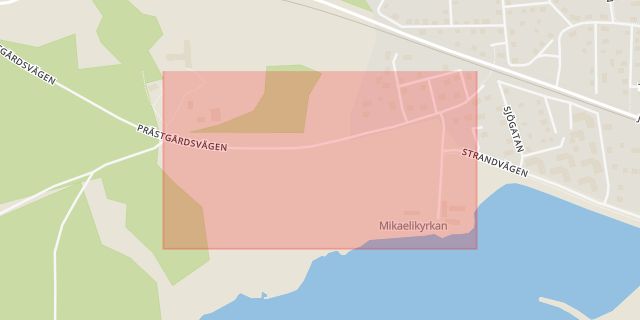 Karta som med röd fyrkant ramar in Prästgårdsvägen, Arvika, Värmlands län