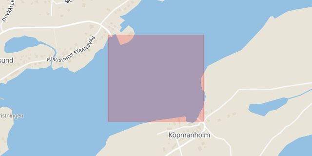 Karta som med röd fyrkant ramar in Furusundsleden, Furusund, Yxlan, Norrtälje, Stockholms län