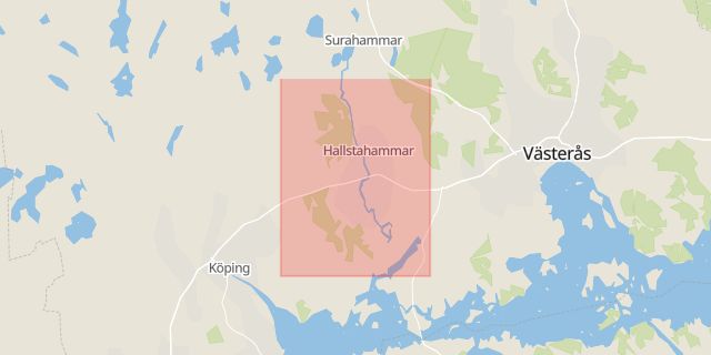 Karta som med röd fyrkant ramar in Hallstahammar, Västerås, Västmanlands län