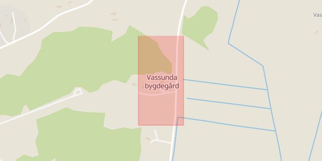 Karta som med röd fyrkant ramar in Vassunda Bygdegård, Strömma, Mötet, Naturligtvis, Stenbrottsgatan, Uppsala, Länken, Knivsta
