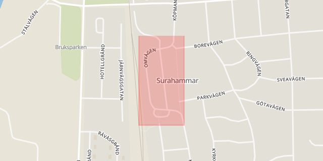 Karta som med röd fyrkant ramar in Omvägen, Surahammar, Västmanlands län