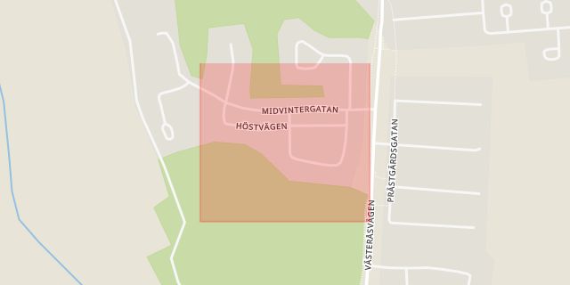 Karta som med röd fyrkant ramar in Höstvägen, Västerås, Västmanlands län